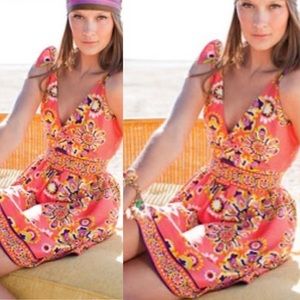 Trina Turk Troubadour Silk Print Dress Orange Coral Size 6